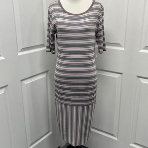 LuLaRoe New Pink Gray Blue Striped Julia Dress NWT